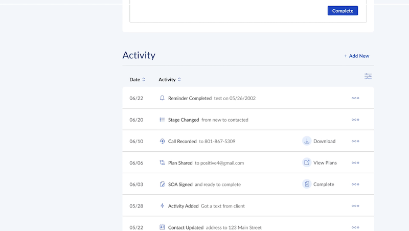 activity log with recorded medicare calls